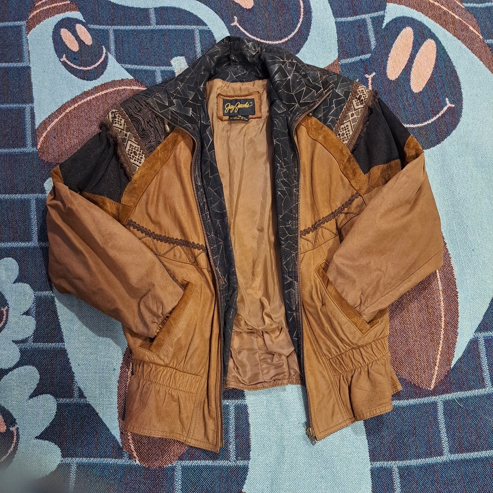 🌈VINTAGE LEATHER BOMBER-XS - Picture 1 of 7